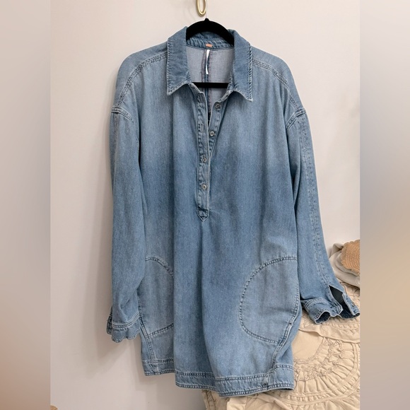 Free People Sz XL Nuray Denim Shirtdress - Picture 4 of 8